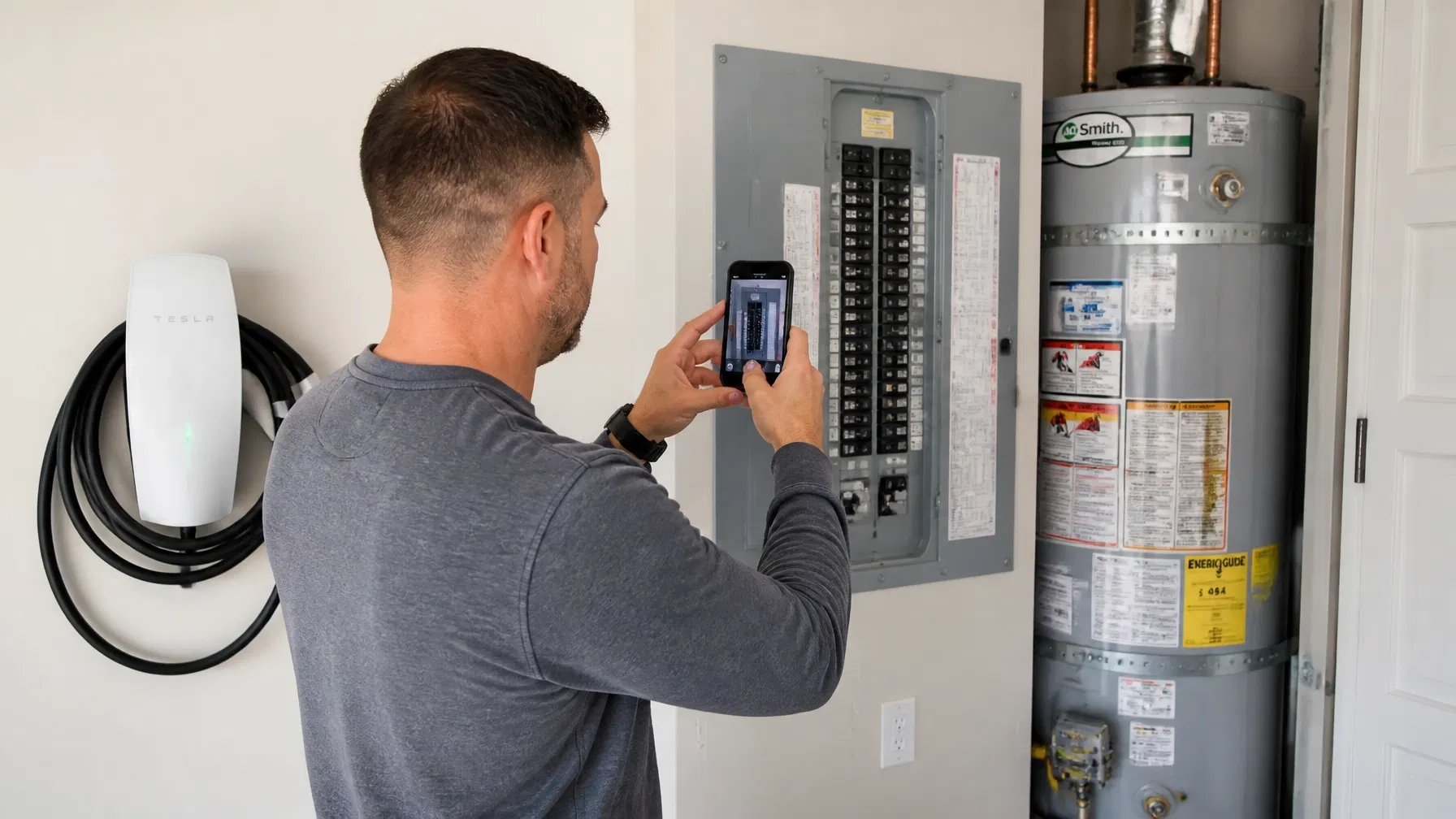 Auto Charge Pros technician inspecting a residential electrical panel