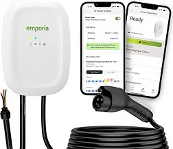 A high-performance Emporia Level 2 Smart EV Charger with J1772 cable and mobile app interface, professionally installed by Auto Charge Pros in Northern Virginia.