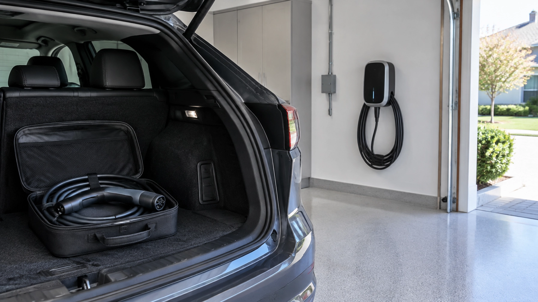 Tesla Wall Connector installed on a residential garage wall in Aldie, Virginia