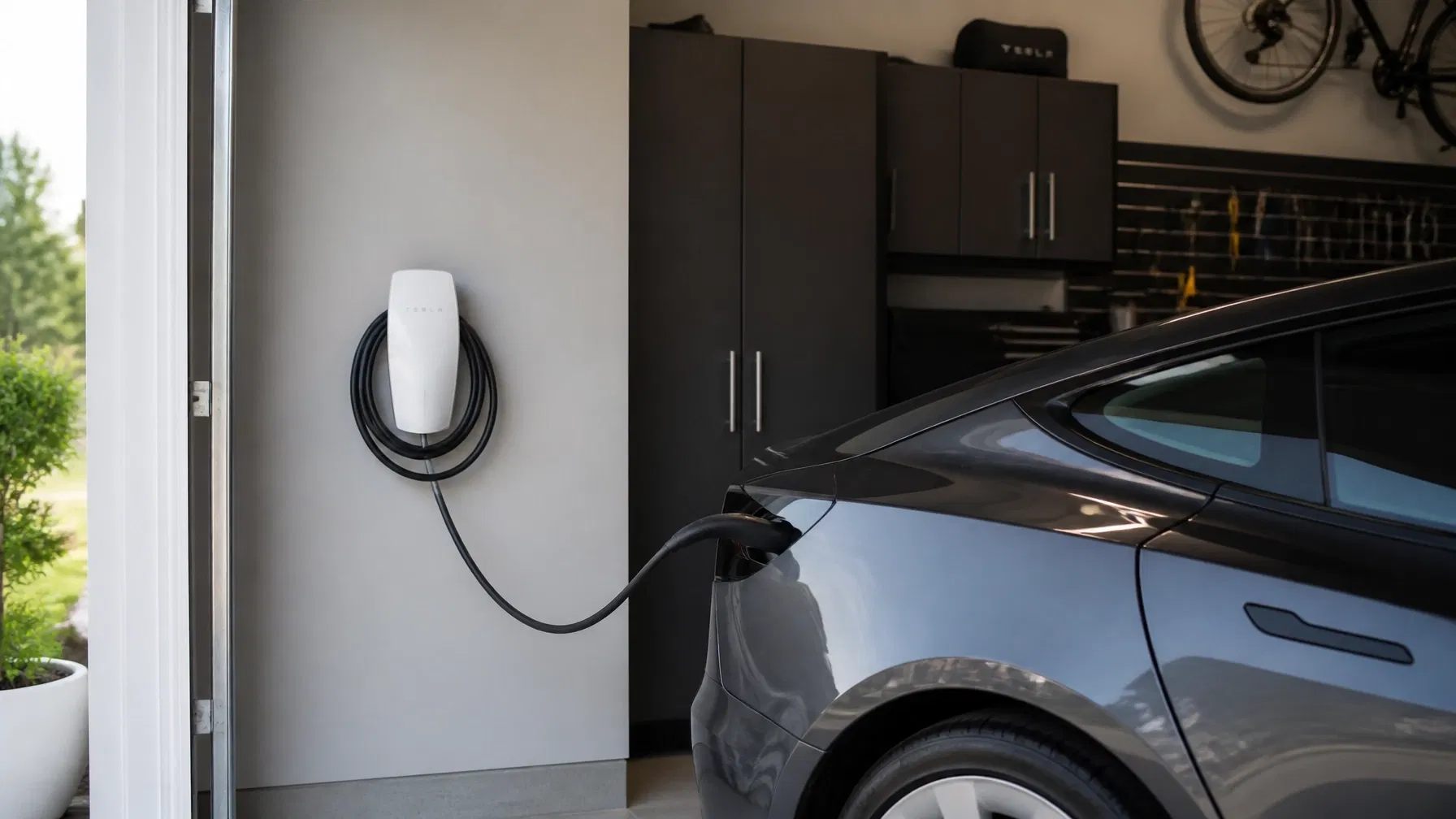 Clean, professionally installed Tesla Wall Connector in a Northern Virginia garage